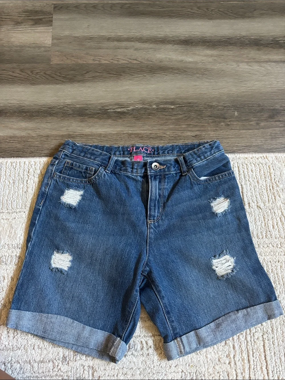 The Children's Place Dark Blue Distressed Denim Rolled Cuff Shorts